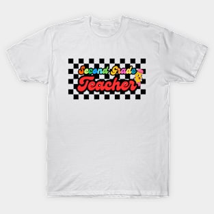 2nd Second Grade Teacher  Back To School Checkerboard Team Squad T-Shirt